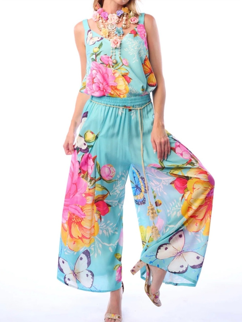 NWT Aratta California Dreaming Milky Blue Wide Leg Boho Pants / Set - L